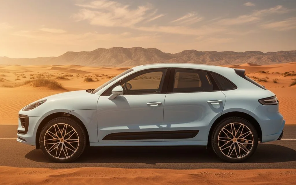 Porsche Macan 2023 Blue side profile - rent in Dubai