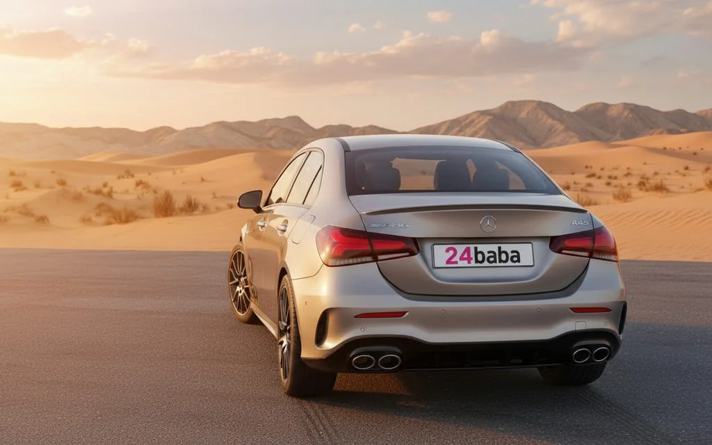 Mercedes A45 2022 Grey rear view showing taillights
