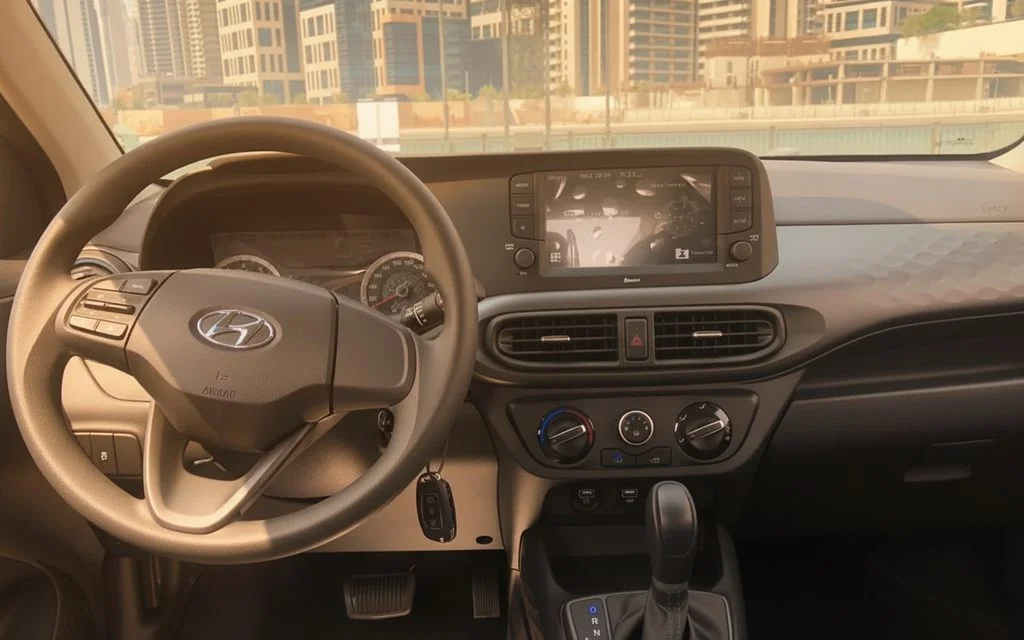 Hyundai GrandI10 2023 interior view showing trim – rental in Dubai