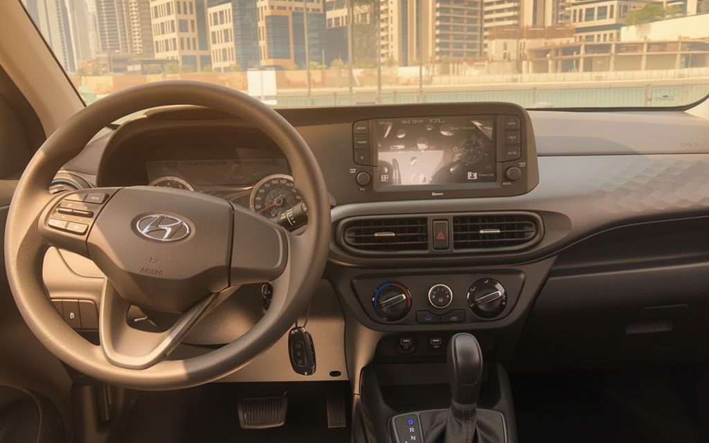 Hyundai GrandI10 2023 interior view showing trim – rental in Dubai
