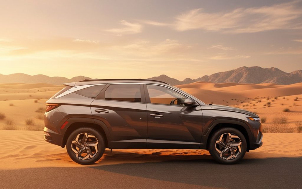 Hyundai Tucson 2024 Dark Gray side profile – rental in Dubai