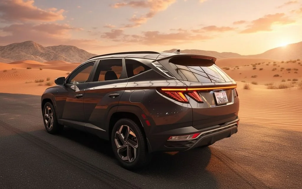 Hyundai Tucson 2024 Dark Gray rear view showing taillights – rental in Dubai