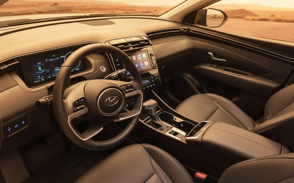 Hyundai Tucson 2024 interior view showing trim – rental in Dubai