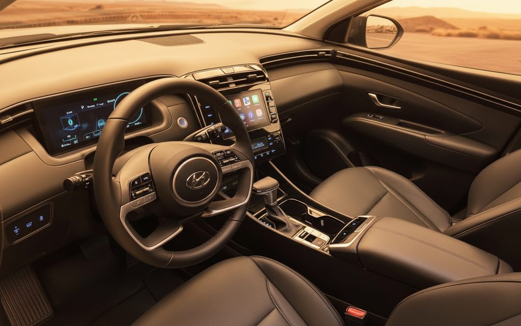 Hyundai Tucson 2024 interior view showing trim – rental in Dubai