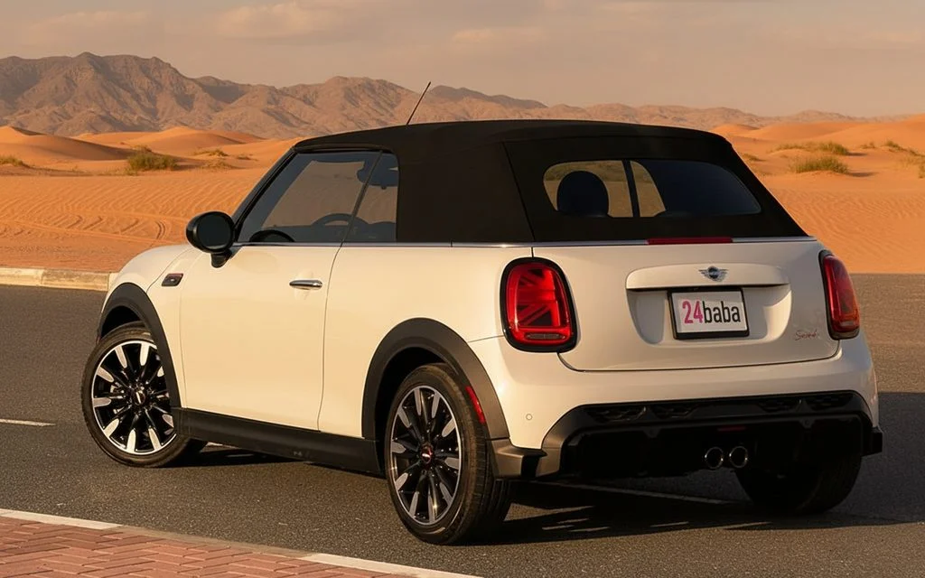 Mini Cooper 2024 White rear view showing taillights