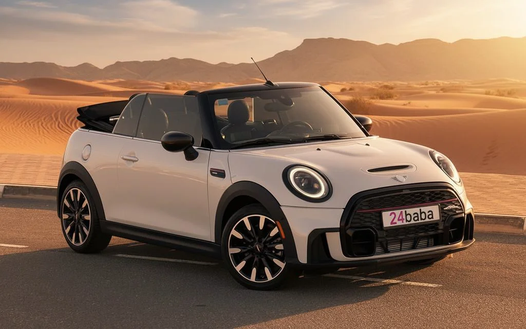 Mini Cooper 2024 White front view with headlights