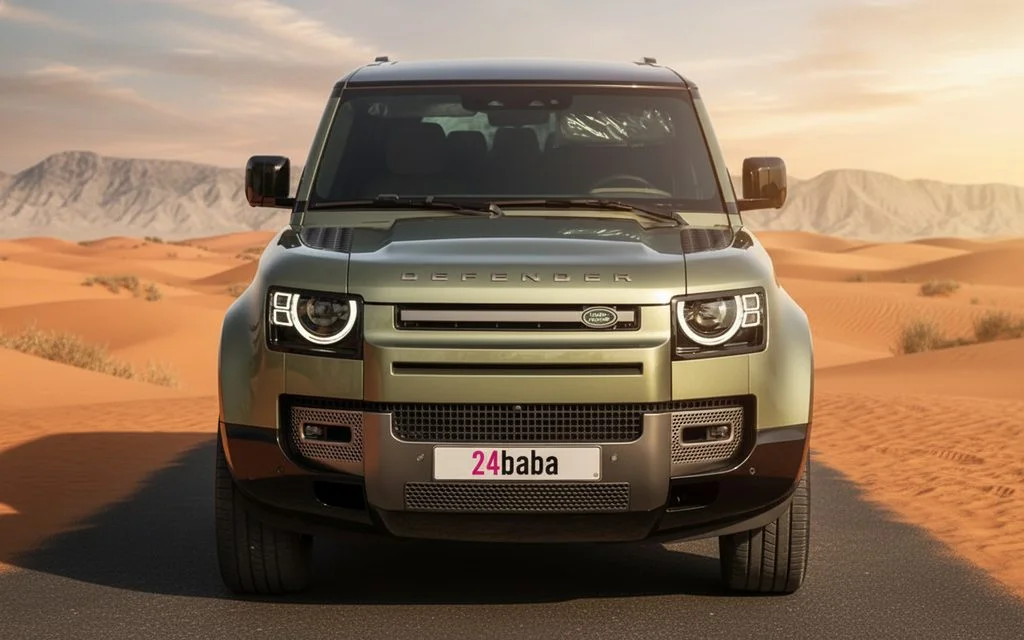 Land Rover Defender 2025 Green front view with headlights
