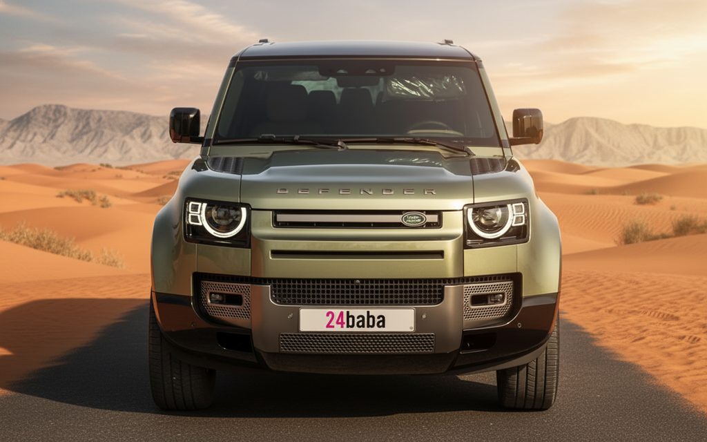 Land Rover Defender 2025 Green front view with headlights