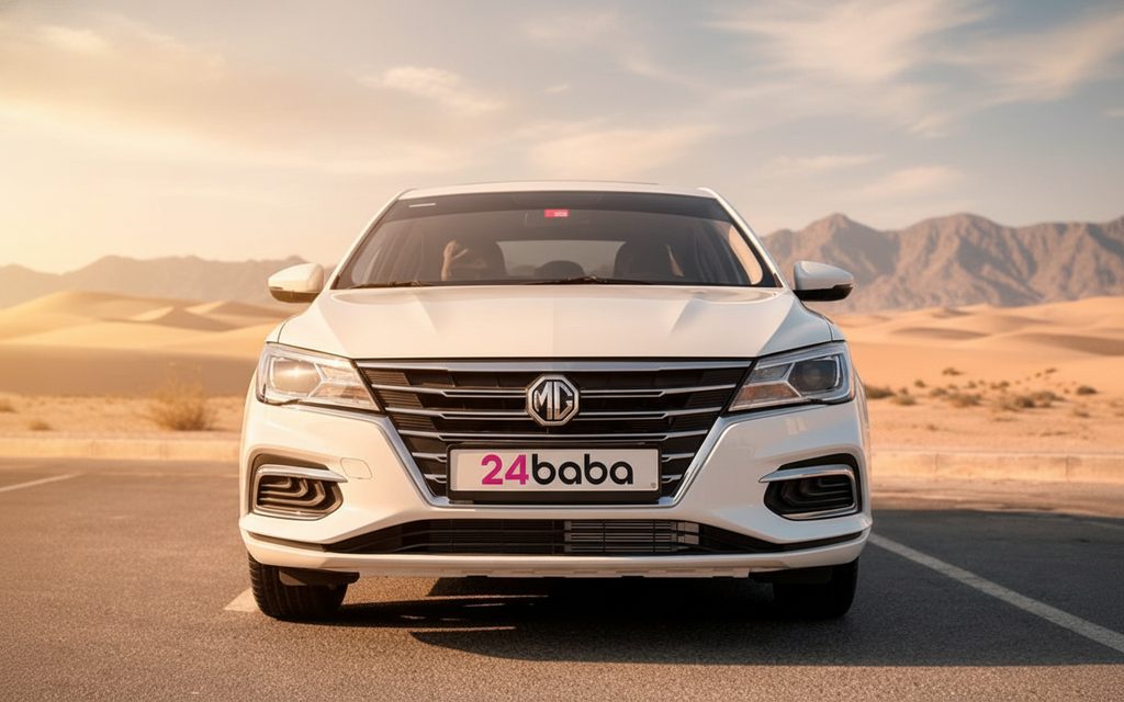 Mg 5 2024 White front view with headlights – rental in Dubai