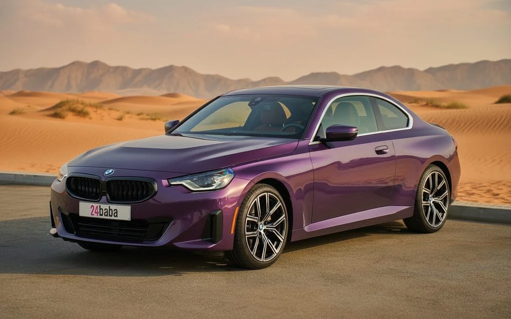 Bmw 230 2023 Purple front view with headlights – rental in Dubai