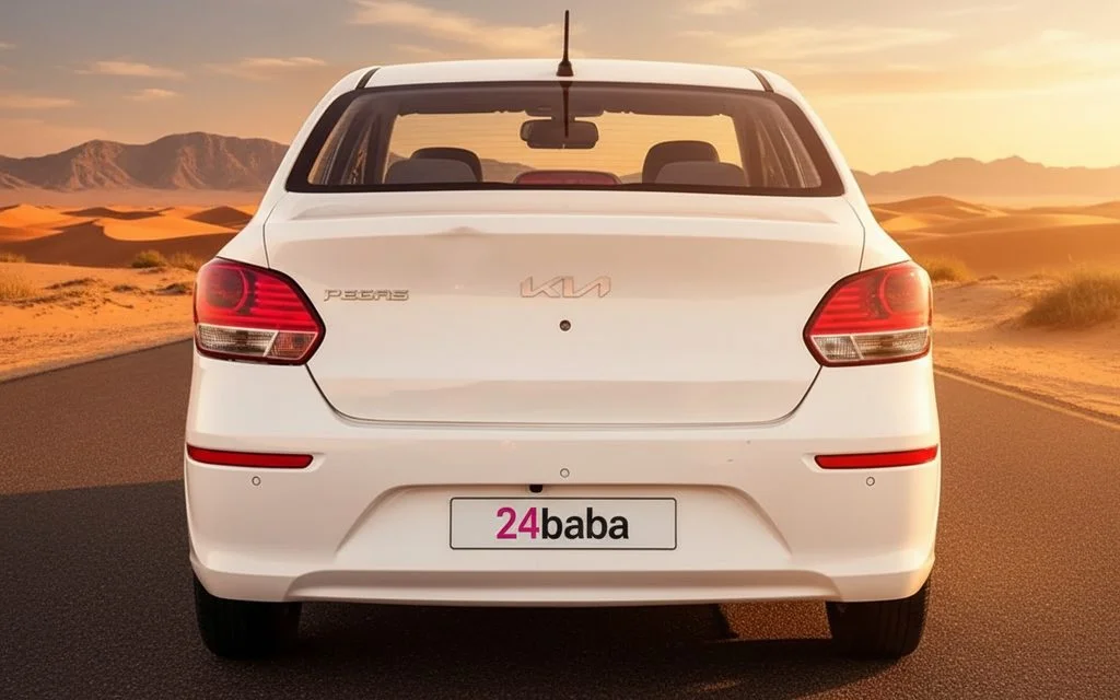 Kia Pegas 2023 White rear view showing taillights