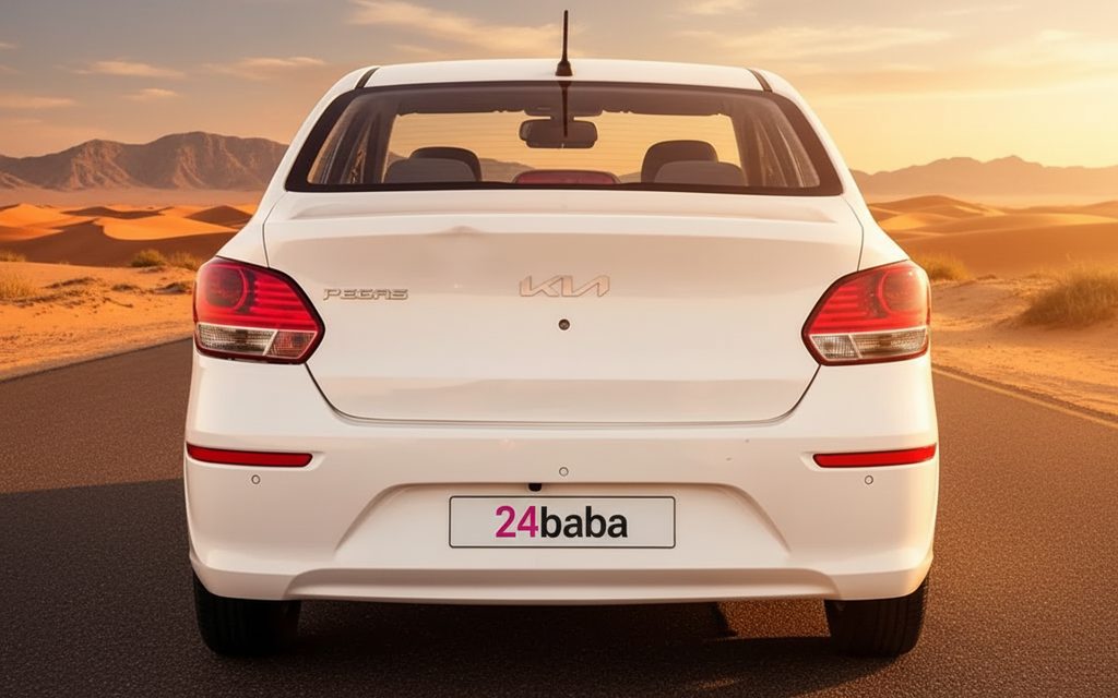 Kia Pegas 2023 White rear view showing taillights