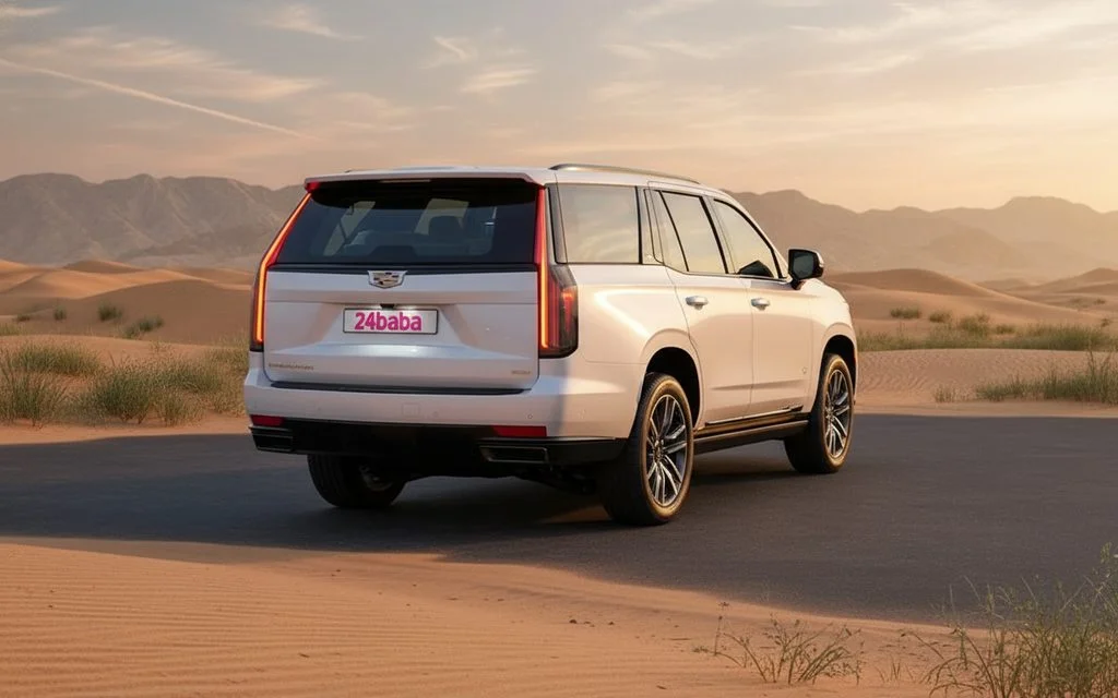 Cadillac Escalade 2023 White rear view showing taillights