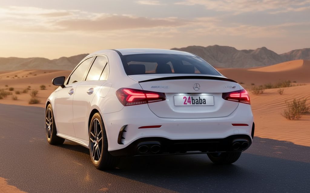 Mercedes A45 2020 White rear view showing taillights