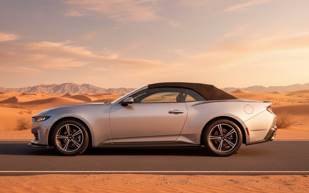 Ford Mustang 2024 Silver side profile – rental in Dubai