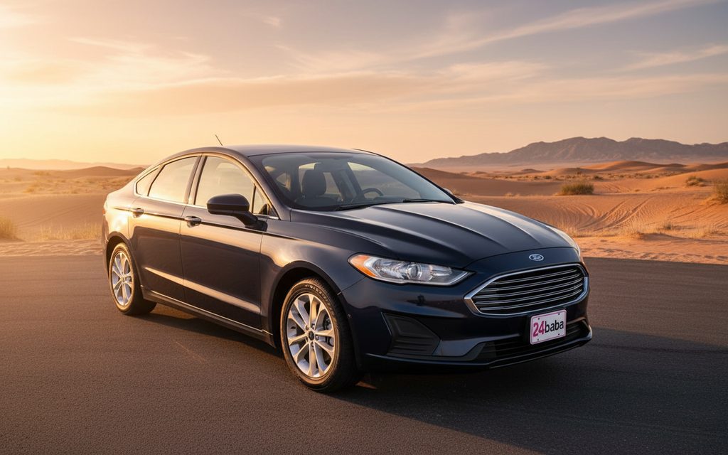 Ford Fusion 2020 Blue front view with headlights – rental in Dubai