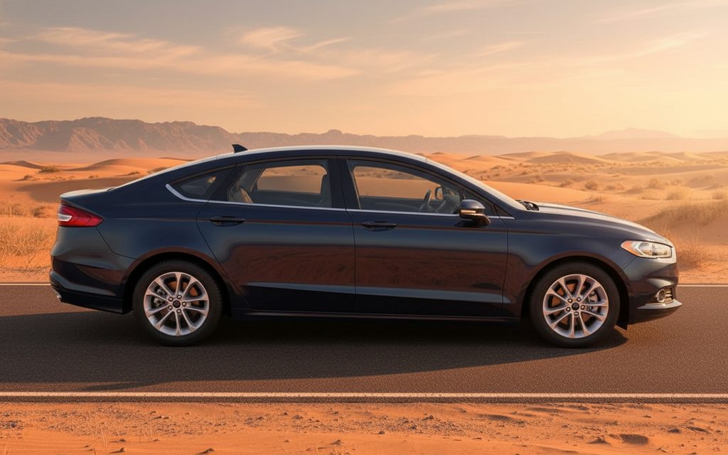 Ford Fusion 2020 Blue side profile – rental in Dubai