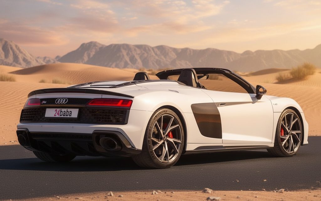 Audi R8 2024 White rear view showing taillights