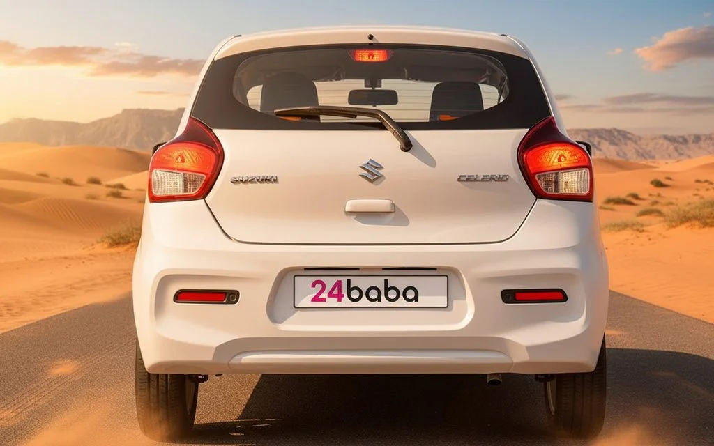 Suzuki Celerio 2025 White rear view showing taillights – rental in Dubai