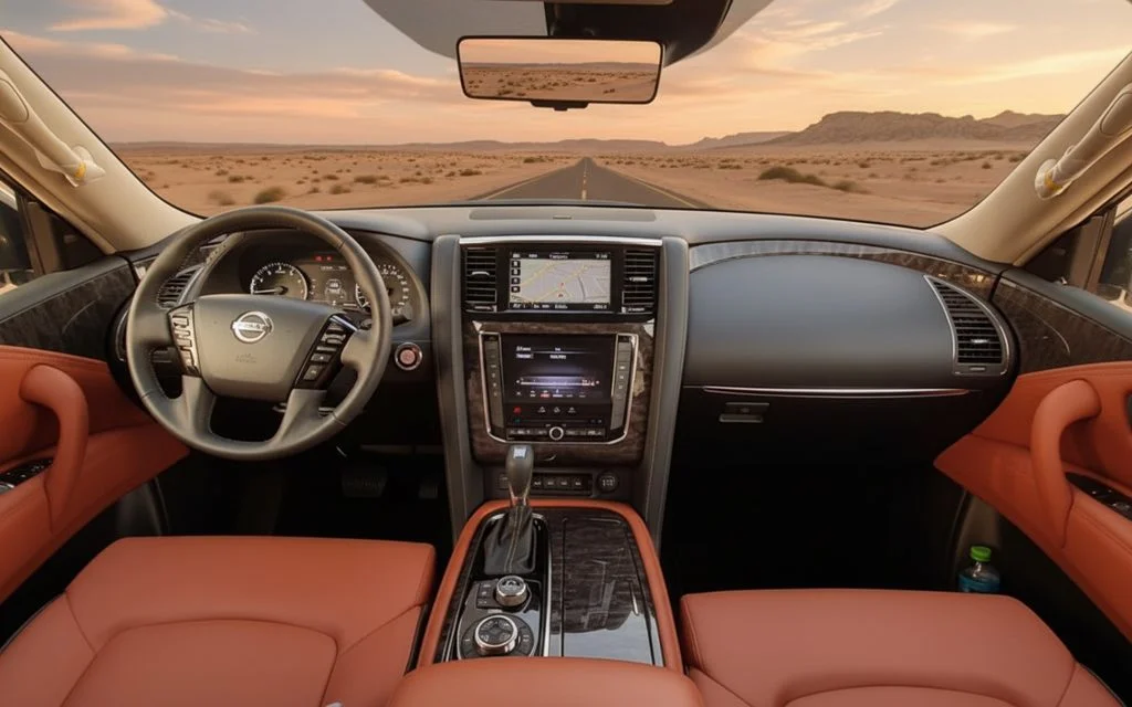 Nissan Patrol 2020 interior view showing trim – rental in Dubai