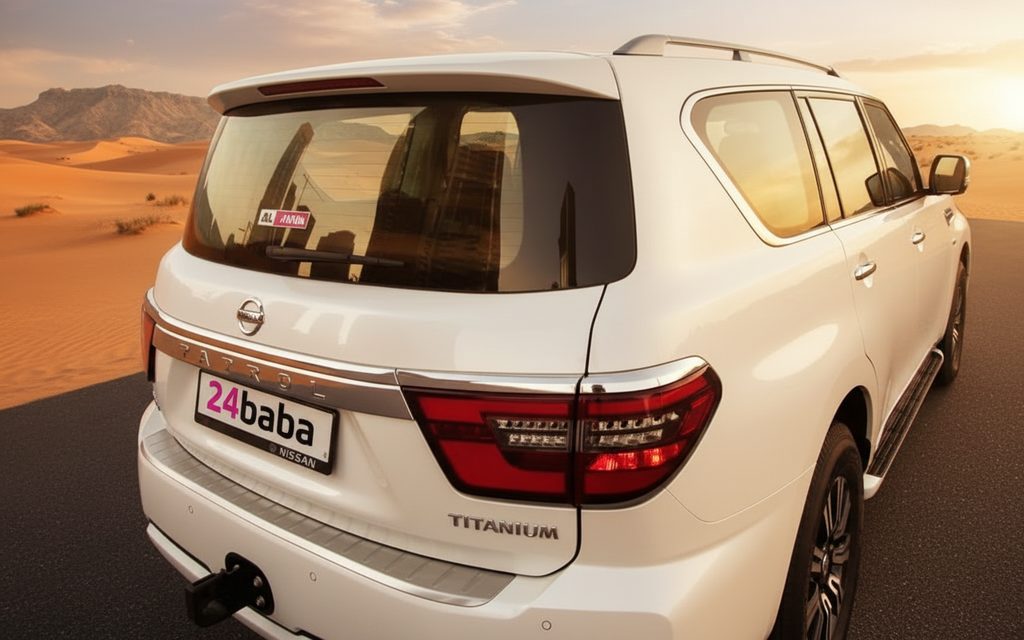 Nissan Patrol 2020 White rear view showing taillights – rental in Dubai