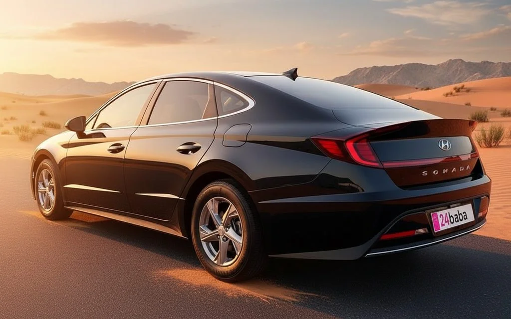 Hyundai Sonata 2022 Black rear view showing taillights – rental in Dubai