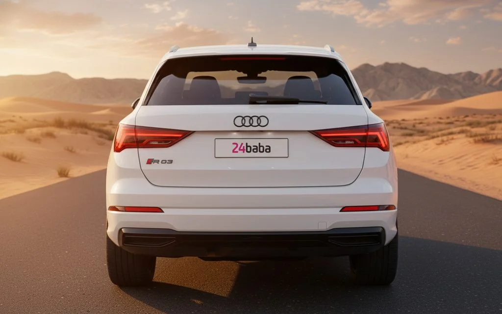 Audi Q3 2021 White rear view showing taillights