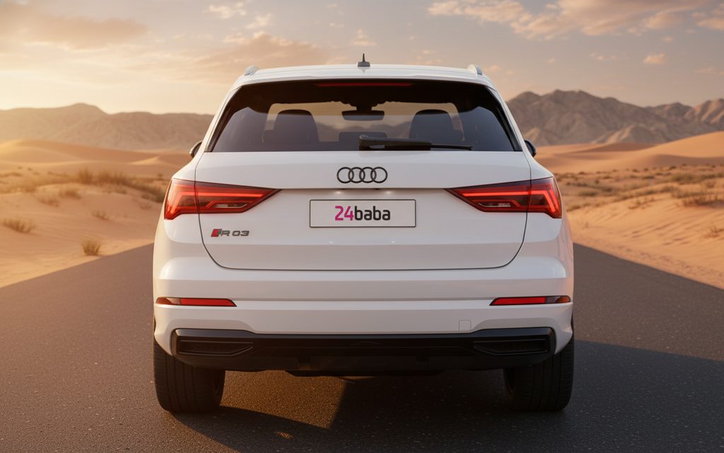 Audi Q3 2021 White rear view showing taillights