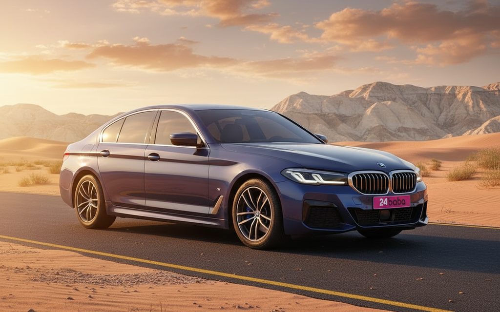 Bmw 520 2021 Blue front view with headlights