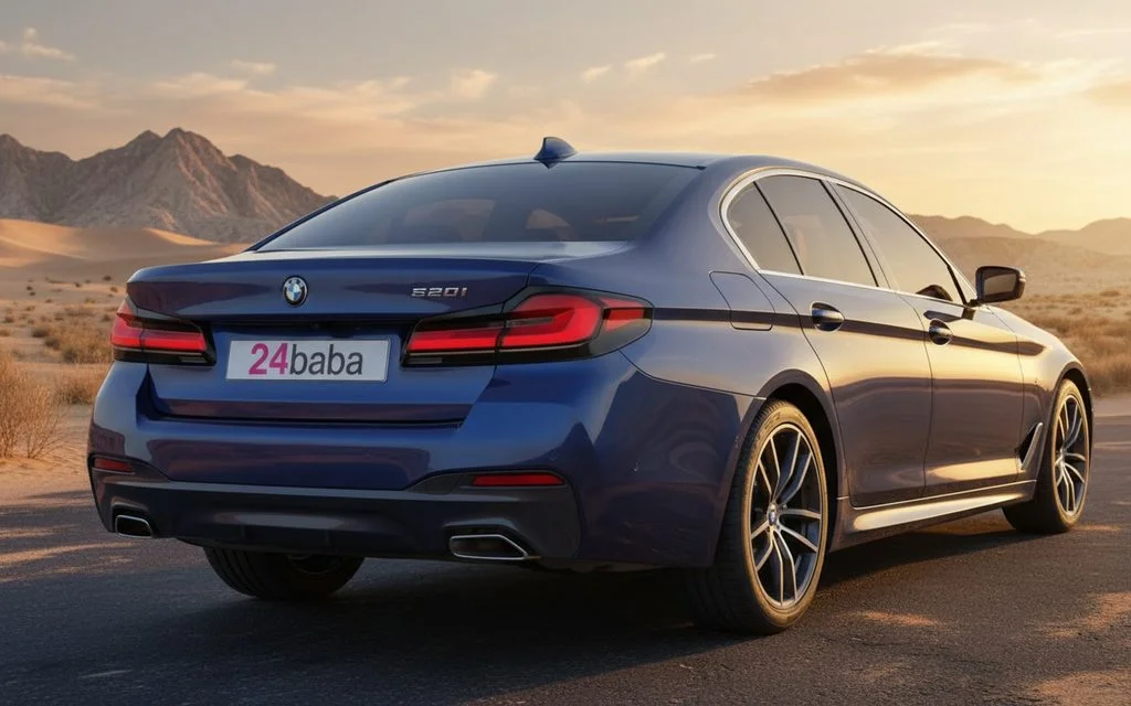 Bmw 520 2021 Blue rear view showing taillights
