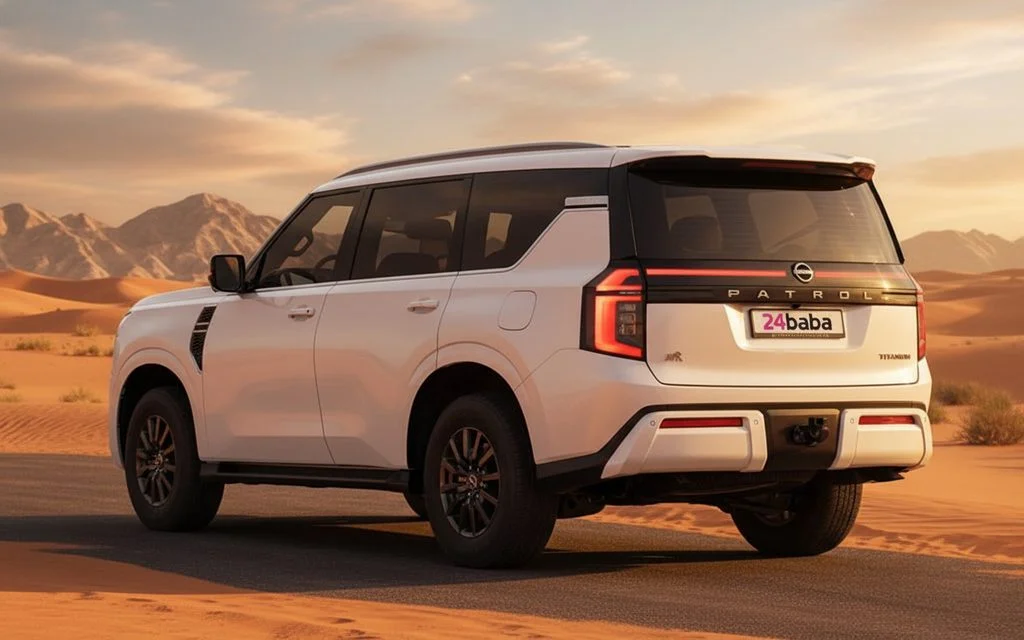 Nissan Patrol 2025 White rear view showing taillights