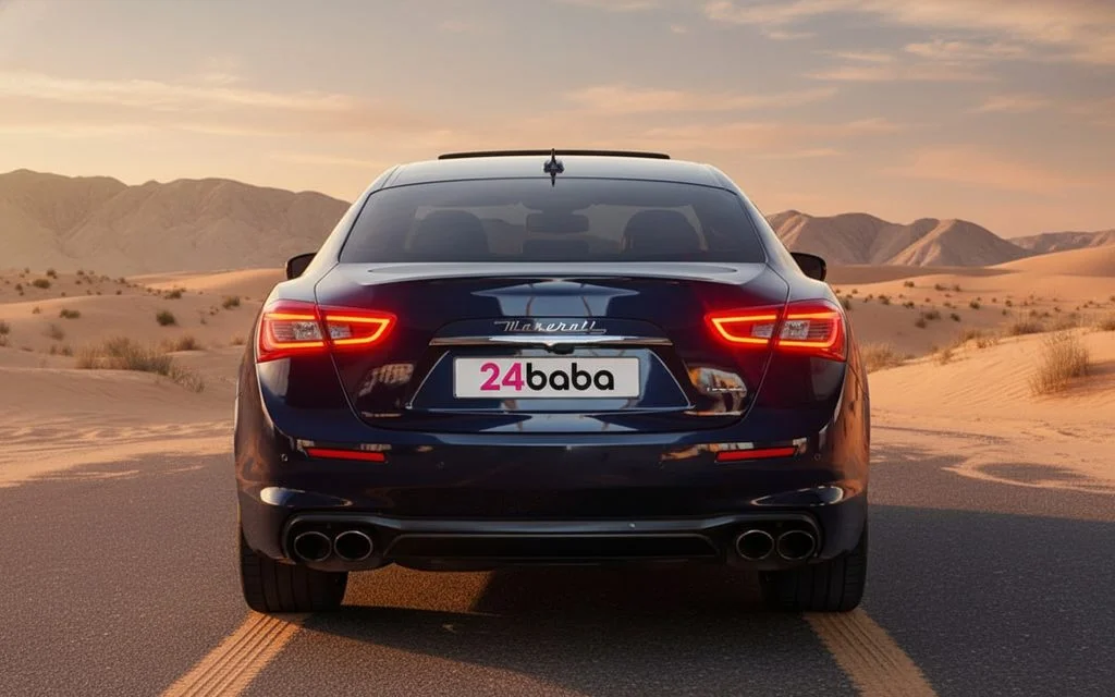 Maserati Ghibli 2020 Blue rear view showing taillights – rental in Dubai