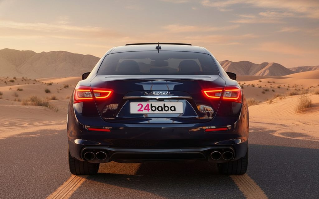 Maserati Ghibli 2020 Blue rear view showing taillights – rental in Dubai