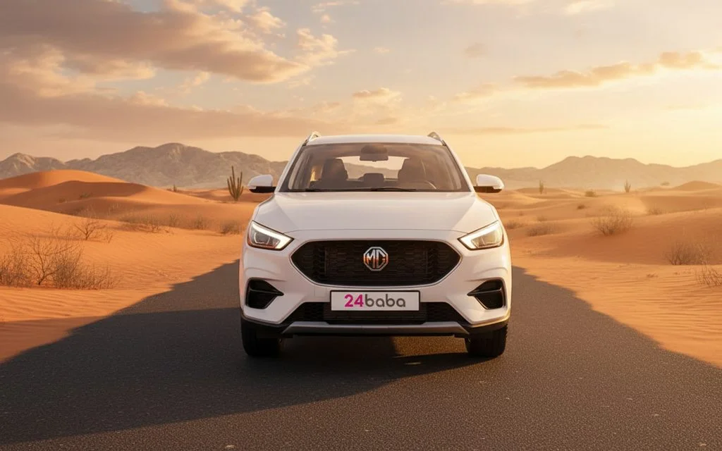 Mg Zs 2024 White front view with headlights