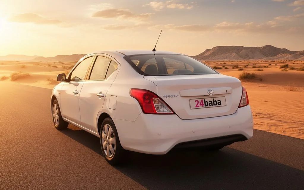 Nissan Sunny 2023 White rear view showing taillights