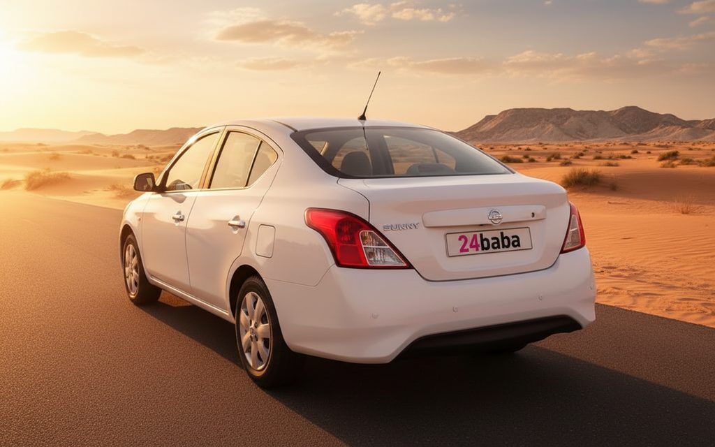 Nissan Sunny 2023 White rear view showing taillights