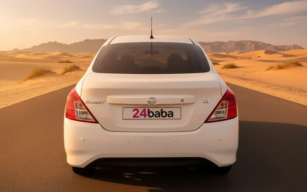 Nissan Sunny 2024 White rear view showing taillights