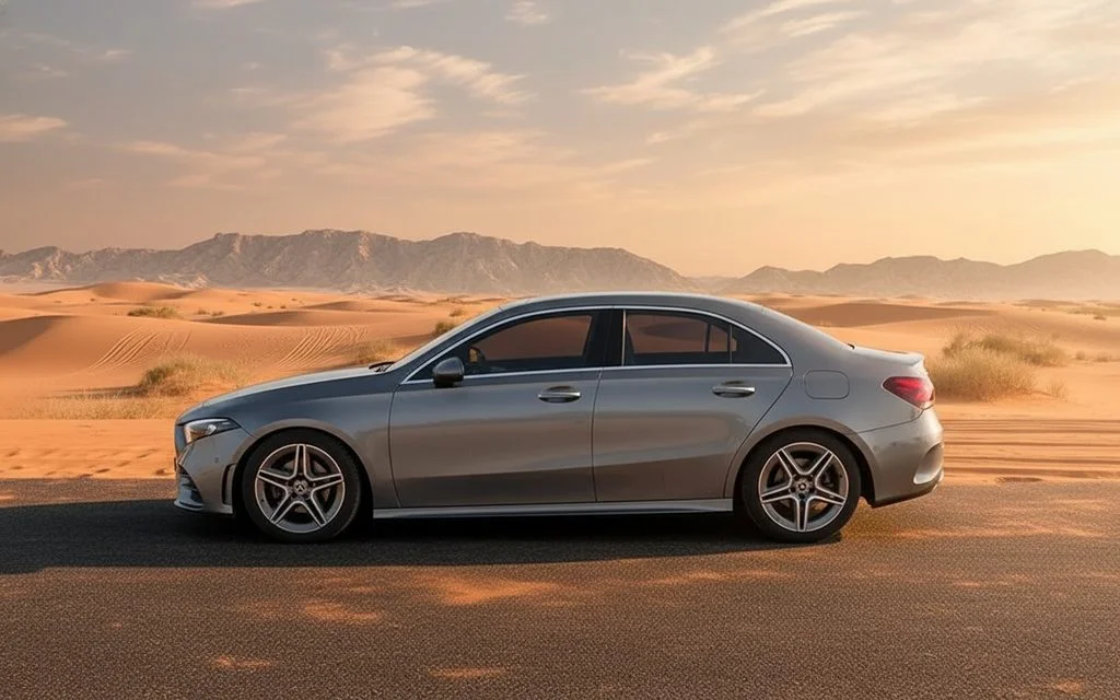 Mercedes A200 2025 Grey side profile – rental in Dubai