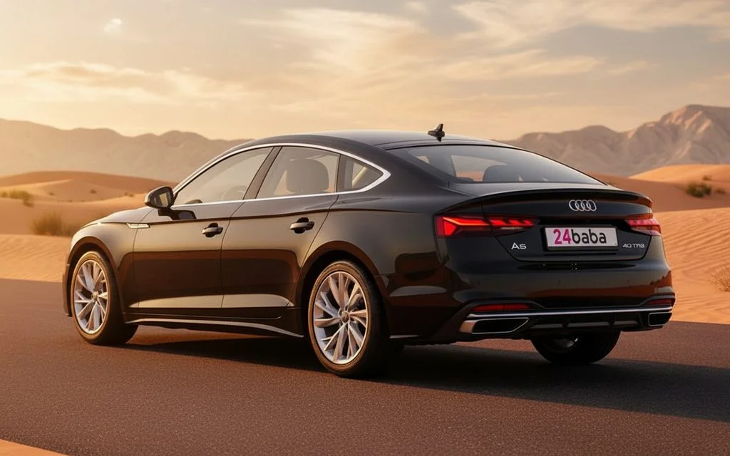 Audi A5 2023 Black rear view showing taillights