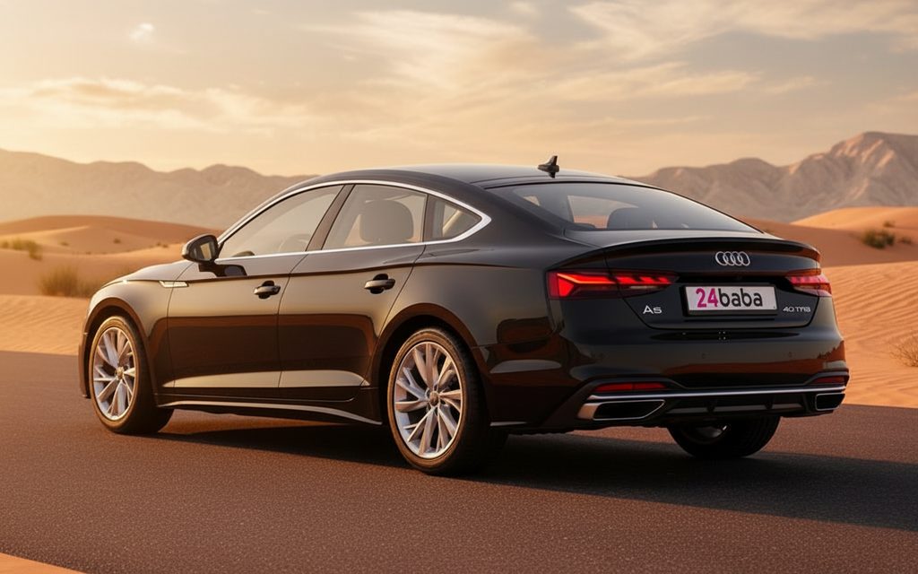 Audi A5 2023 Black rear view showing taillights