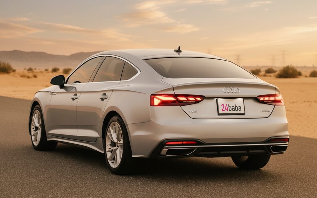 Audi A5 2022 Grey rear view showing taillights