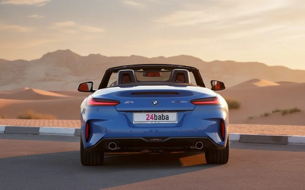 Bmw Z4 2022 Blue rear view showing taillights – rental in Dubai