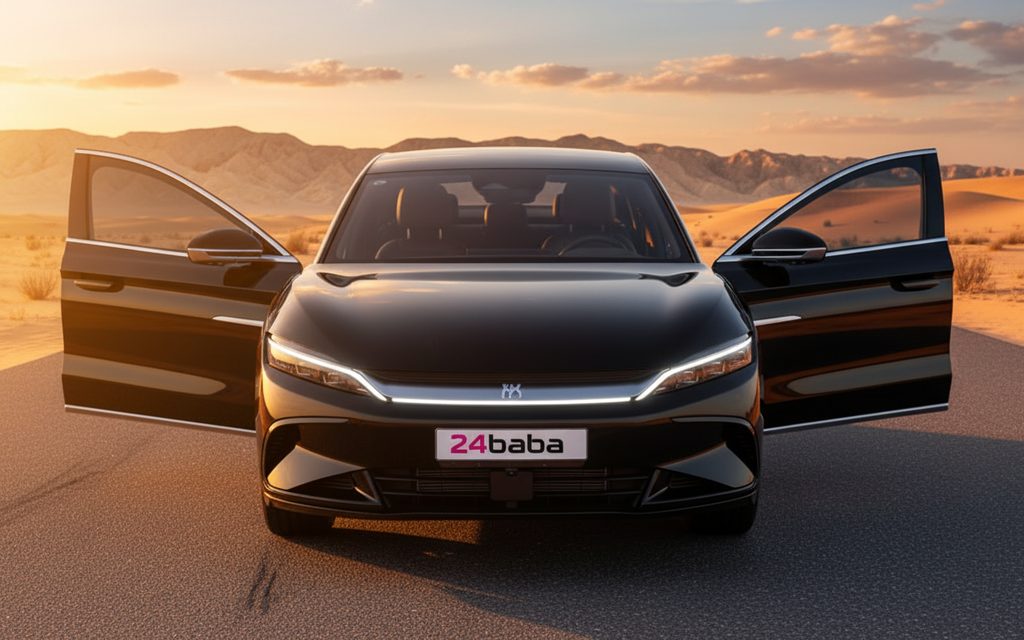 Byd Han 2024 Black front view with headlights – rental in Dubai