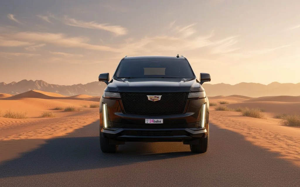 Cadillac Escalade 2023 Black front view with headlights