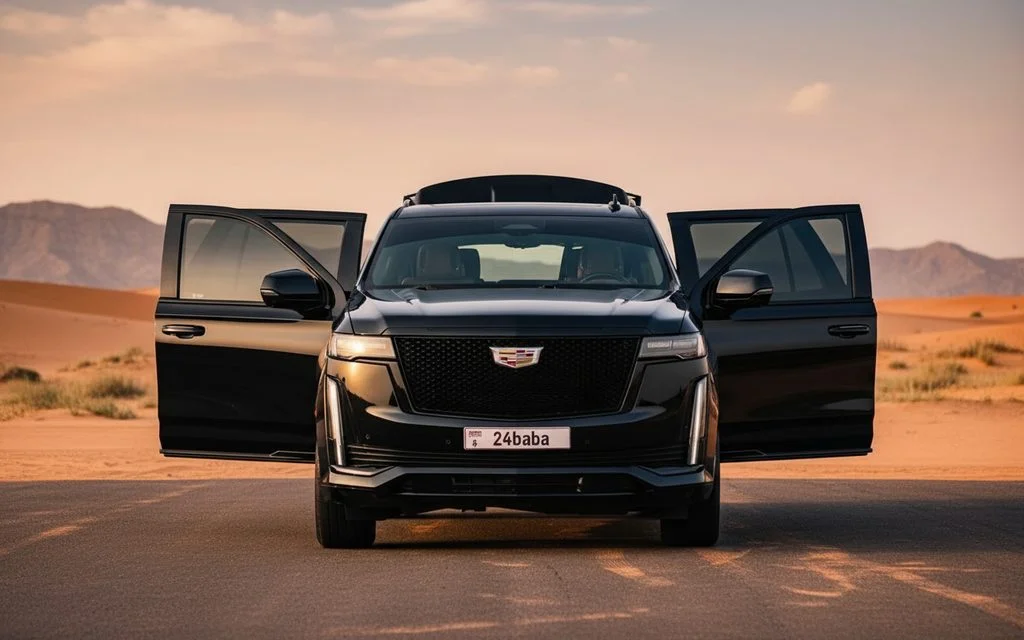 Cadillac Escalade 2023 Black front view with headlights