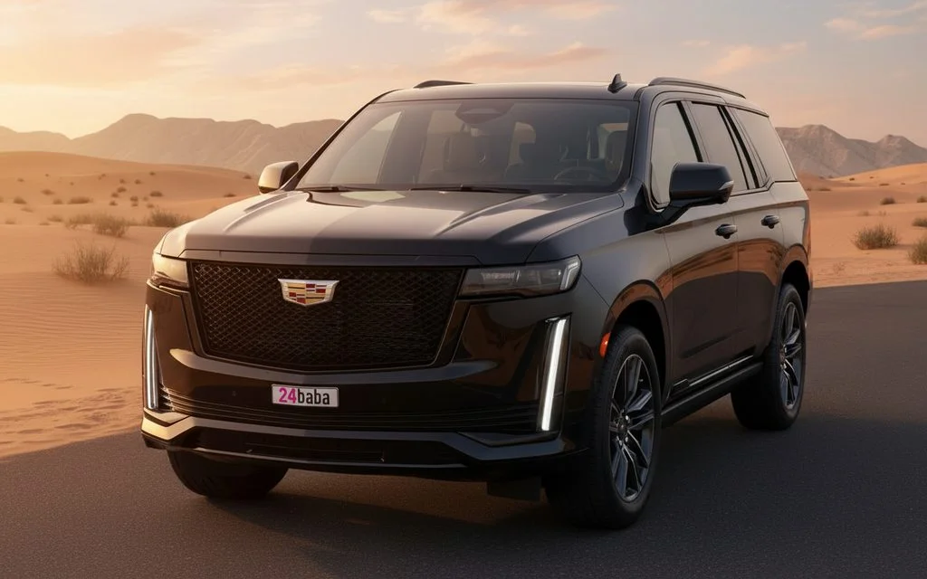 Cadillac Escalade 2024 Black front view with headlights