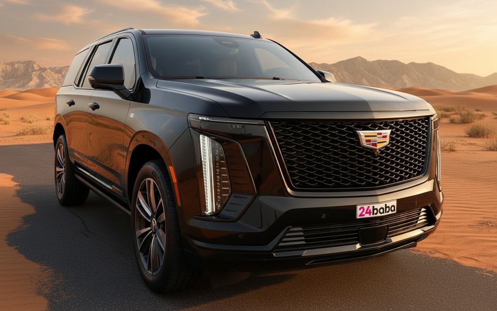 Cadillac Escalade 2025 Black front view with headlights