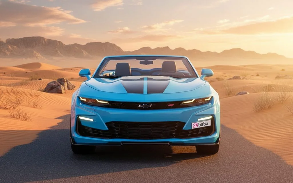 Chevrolet Camaro 2025 Blue front view with headlights