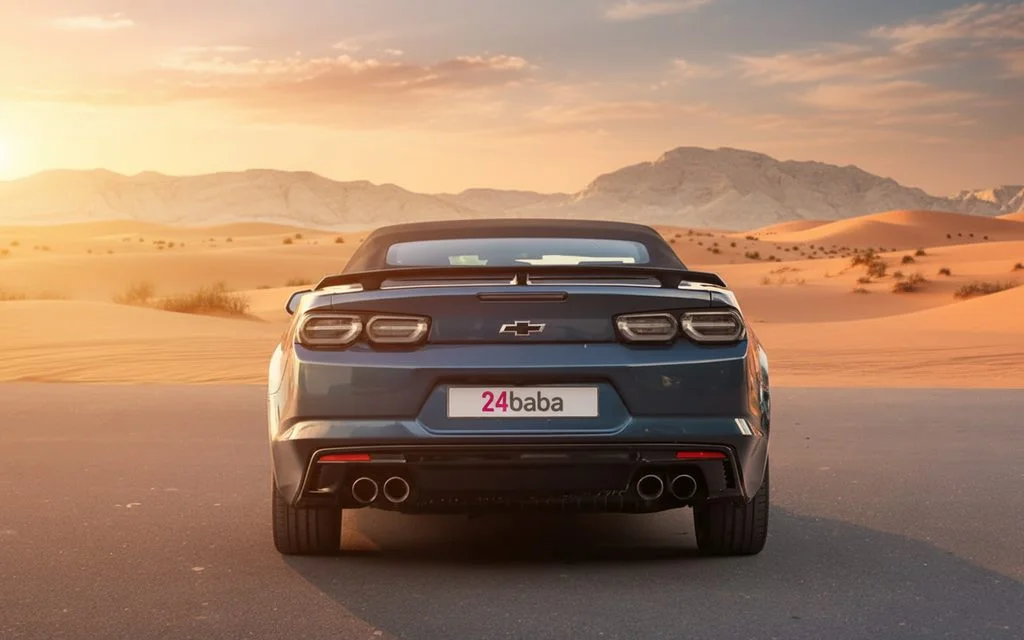 Chevrolet Camaro 2021 Grey rear view showing taillights – rental in Dubai