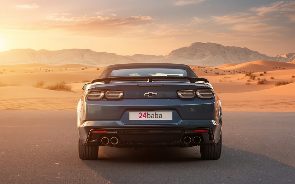 Chevrolet Camaro 2021 Grey rear view showing taillights – rental in Dubai